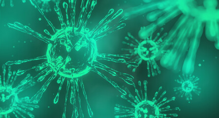 Flu outbreak and coronaviruses Coronavirus COVID-19 on green background.