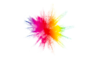 Colorful powder explosion on white background. Indian festival Holi