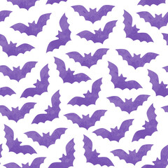 Flying bat seamless pattern, hand drawn watercolor background for halloween or horror concept.
