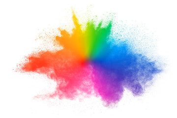 Colorful powder explosion on white background. Indian festival Holi