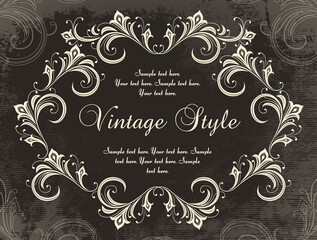 Vintage velvet label with abstract floral frame
