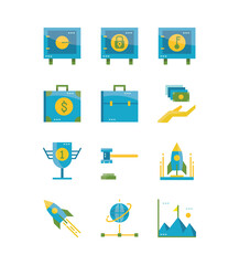 Business startup and financial concept. Flat icons design. vector
