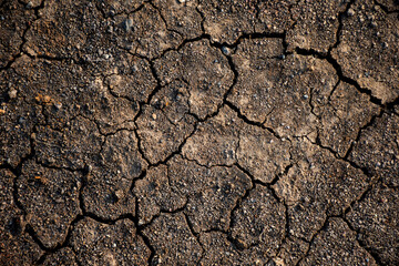 Texture of dried cracked earth because of no rain and drought season.