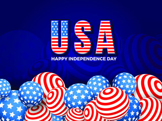Fototapeta premium 4th of July USA Independence Day Vector Background With Typography Letters and American Theme Balls for banner, poster, advertisement, promotion, brochure, discount, sale