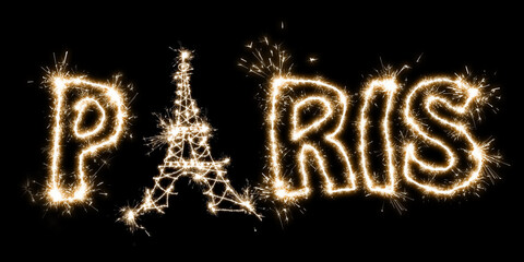 The inscription Paris on a black background with sparklers using a simulated long exposure. - Powered by Adobe