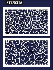 Laser cut template. Set of paving texture. Stone wall pattern. Organic structure pattern. Screen. Die cut mosaic cabinet fretwork panel. Metal, paper or wood carving stencil frame. Vector illustration