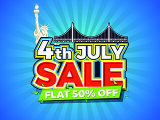 USA Independence Day Sale Vector Background. 4th of July. Golden Gate Bridge and liberty of statue. for banner, poster, advertisement, promotion, voucher, brochure, discount, sale, template