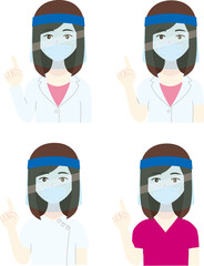 Fototapeta premium フェイスガードとマスクをした若い白衣の女性パターン