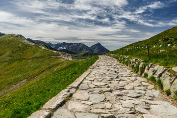 Path in the tatra mountains and bluesky.Landscape.