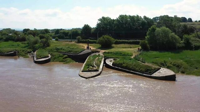 fly over Purton Ship graveyard and Sharpness canal, midday in summer, DJI Mavic drone was used for video