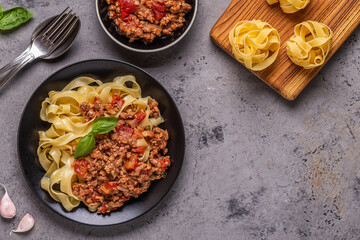 Tasty classic italian  pasta bolognese.