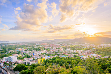 Khao Rang Viewpoint of Phuket city in sunset, Phuket province, Thailand