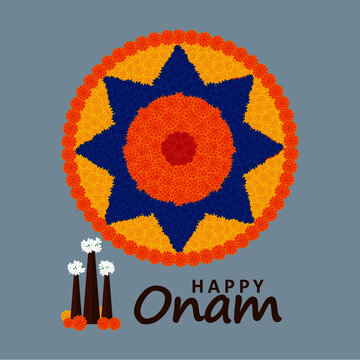 illustration of Happy Onam decoration with flowers