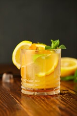 Fresh summer cocktail with lemons, mint and ice called lemonade