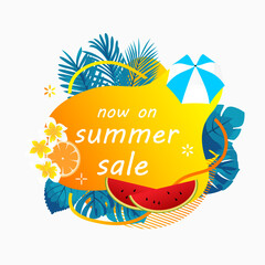 summer sale poser design with floral tropical frame