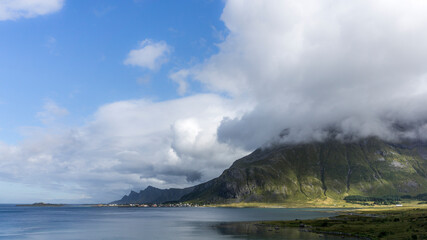 Powerful sky and nature in exotic Arctic circle, Norway, view to the fjords