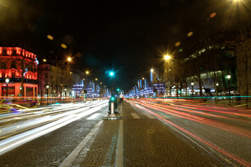 Champs elysees by night. Paris France avenue in light illumination.