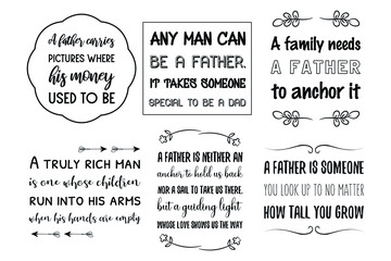 Father's day, Dad, fatherhood children Quotes Sayings vector set
