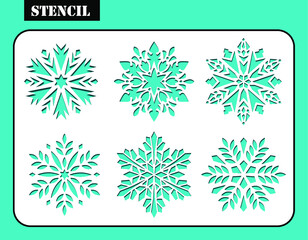 Stencil design. Set of christmas snowflakes. Laser cutting template. Pattern for decorative panel. Ornament background for design, wedding invitations, greeting xmas cards.