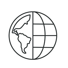 half globe in line, half continent, line icon