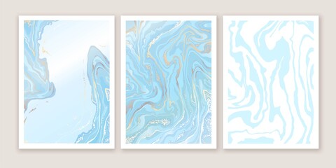 Luxury blue and gold liquid background. Marble texture imitation.