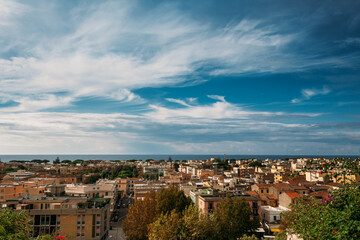 Terracina, Italy. Top View Of Terracina And Tyrrhenian Sea In Sunny Day