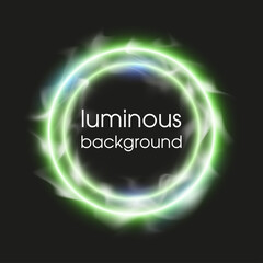 Vector circle banner. Flyer round design template with glowing neon tube circle around background. Flash effect