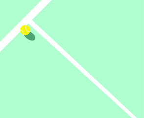 Tennis ball on the court. Flat design tennis court vector illustration