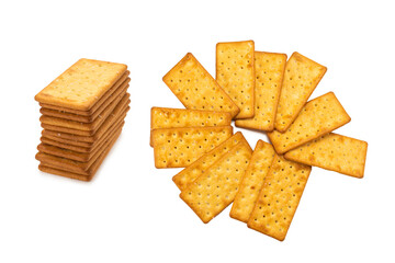 Cracker with salt isolated on white.