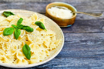 background, basil, cheese, closeup, cooked, cooking, cuisine, delicious, dinner, dish, farfalle, flat, food, fresh, garlic, gourmet, green, healthy, ingredient, isolated, italian, italy, lay, lunch, m