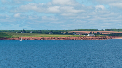 Panoramic view of sailboat near Prince Edward Island coast