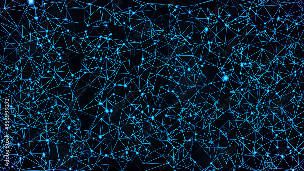 Poster abstract triangular background. blue polygon backdrop. complicated technology concept. cyberspace wi