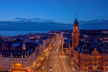 Fototapeta na wymiar Night view from town hall of Helsingborg, Sweden