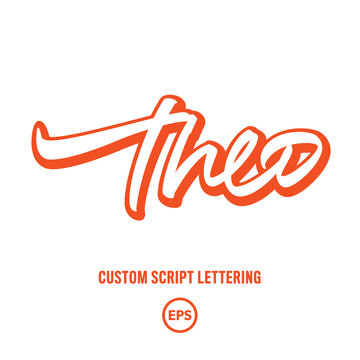 "Theo" hand-drawn custom script lettering in a vector .eps format (10 version) with editable colours and size. Perfect for using as a tattoo, card, signs etc.
