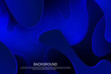Blue dark composition with gradient, abstract oval shapes with wavy stripes