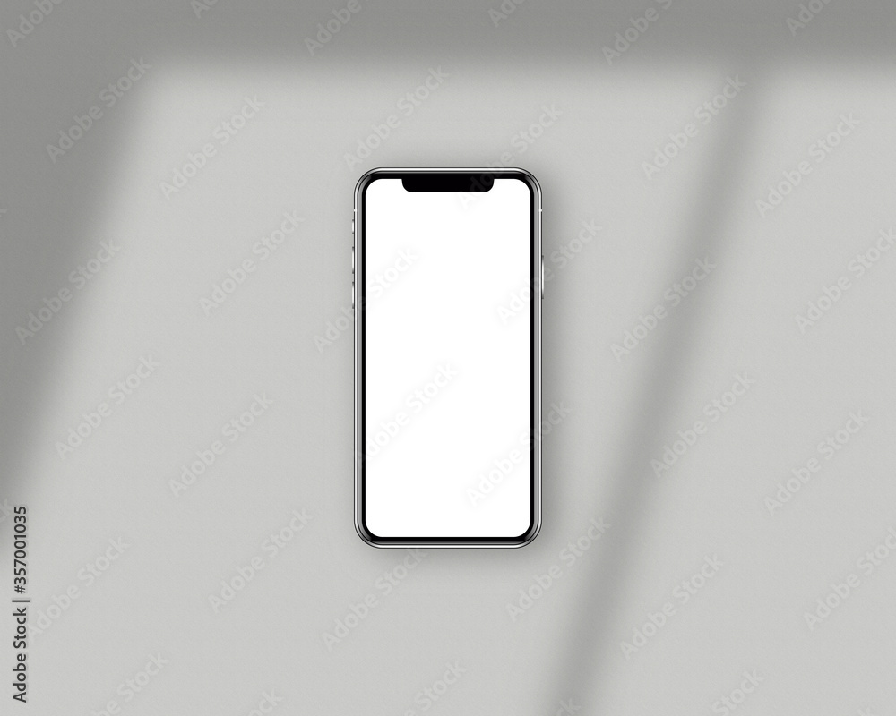 Poster smartphone with blank white screen. mockup scene. mockup template with shadow overlay. photo mockup 