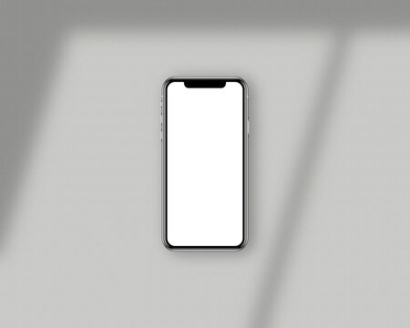 Smartphone with blank white screen. Mockup scene. Mockup template with shadow overlay. Photo mockup with clipping path.