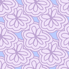 Pretty line art doodle flower seamless pattern. Romantic floral endless wallpaper.
