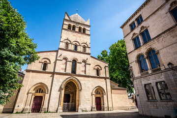 Fototapeta na wymiar Front view of the Basilica of Saint-Martin d’Ainay a Romanesque church in Ainay district Lyon France