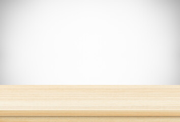 Empty wood table top on gray background, Template mock up for display of product