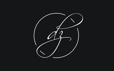 dz or zd Cursive Letter Initial Logo Design, Vector Template