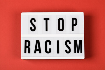 light box with text STOP Racism
