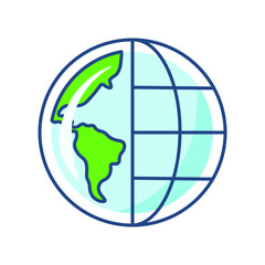 half globe in line, half continent, color icon