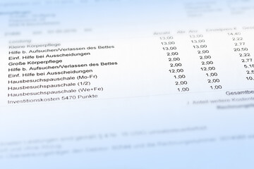Invoice or bill from a german nursing care service for an outpatient: abrechnung vom pflegedienst.