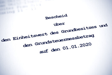 German real estate tax notice: bescheid grundsteuer.