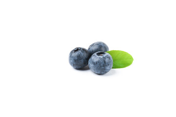 blueberry berries with green leaves isolated on white background