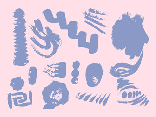 Set of hand drawn brushes and design elements. black paint, ink brush strokes. Grunge circle, square. Artistic creative shapes. Vector illustration.