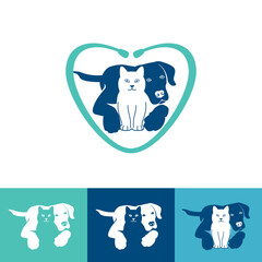 Pet care logo design with dog and cat for your pet shop, pet care, veterinary clinic, etc. Vector illustration.