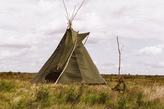 Native American ethnic residence, tippi aka, wigwam in the meadow