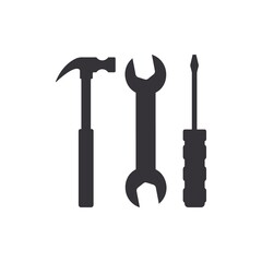 Hammer, wrench and screwdriver. Basic repair tools icon. Service and maintenance instruments, toolbox equipment.